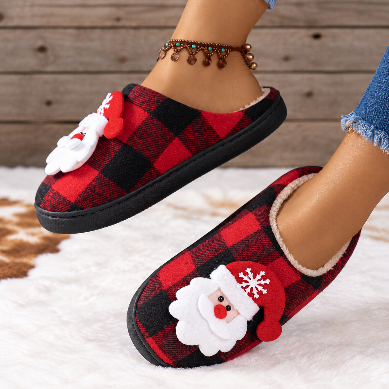 Christmas Santa Graphic Warm Anti Skid Indoor Slippers