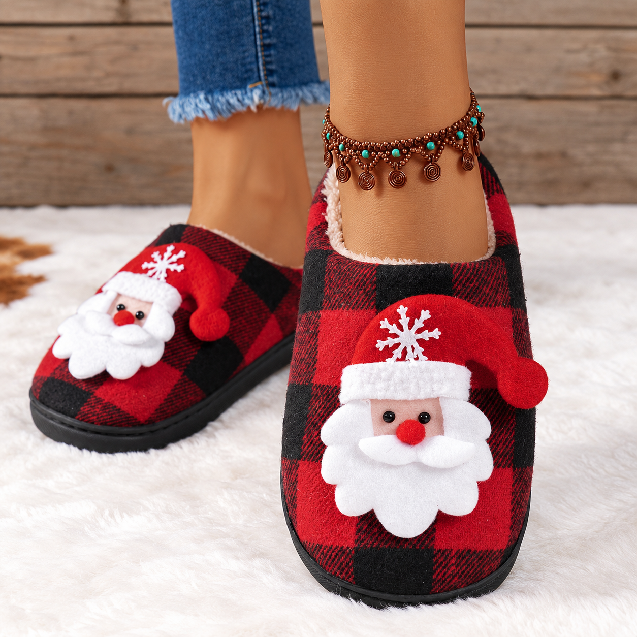 Christmas Santa Graphic Warm Anti Skid Indoor Slippers