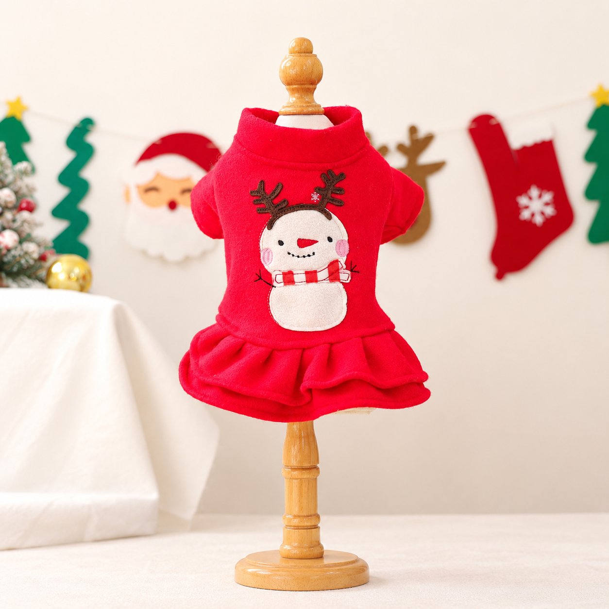 Classic Casual Christmas Ruffle Dress For Dogs