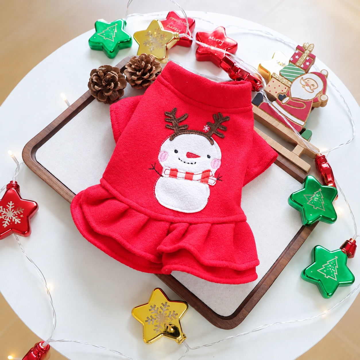 Classic Casual Christmas Ruffle Dress For Dogs