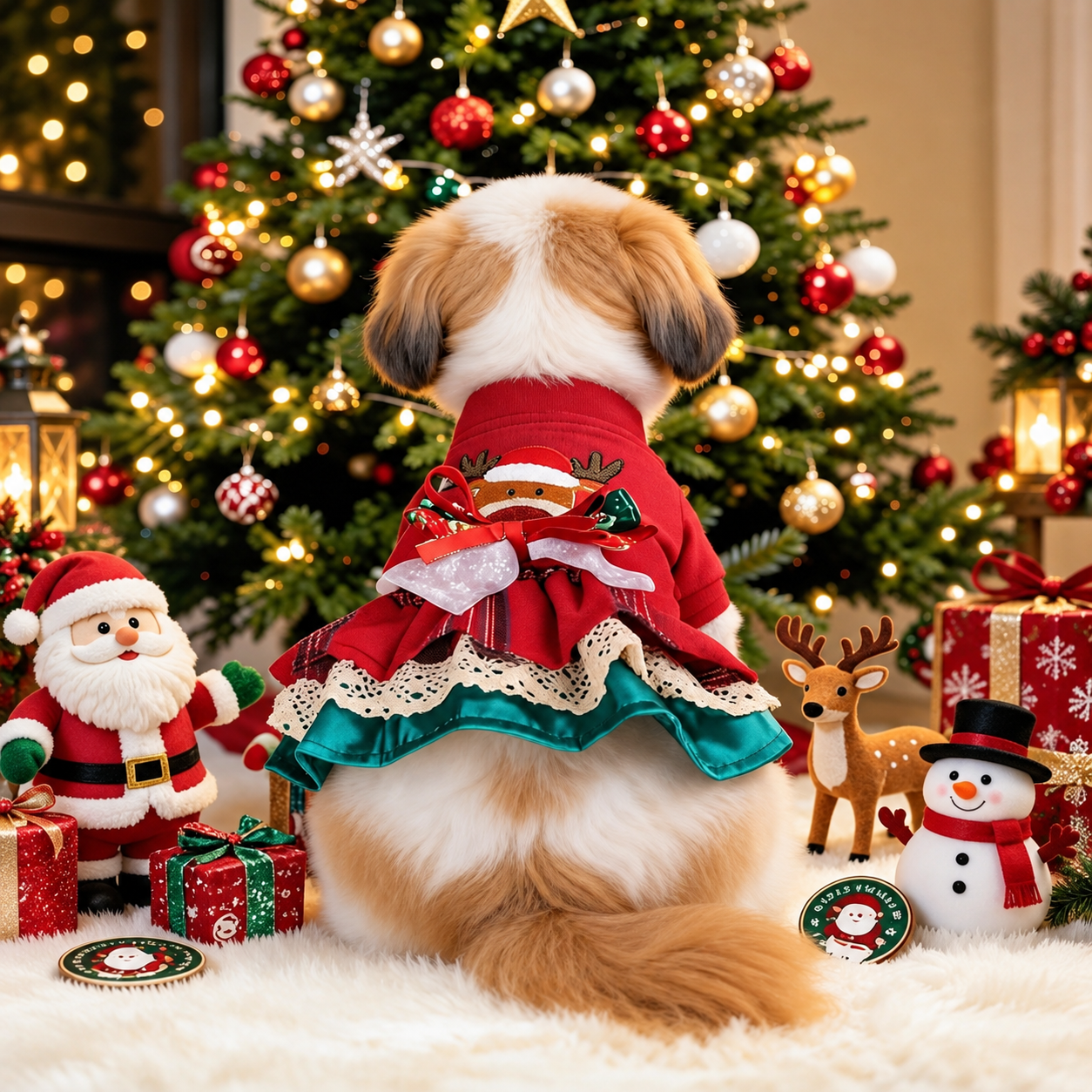 Classic Casual Christmas Ruffle Dress For Dogs