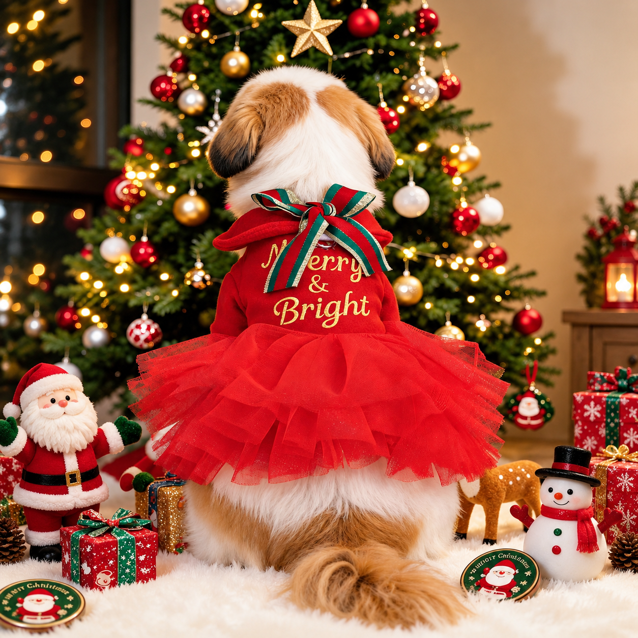 Classic Casual Christmas Ruffle Dress For Dogs
