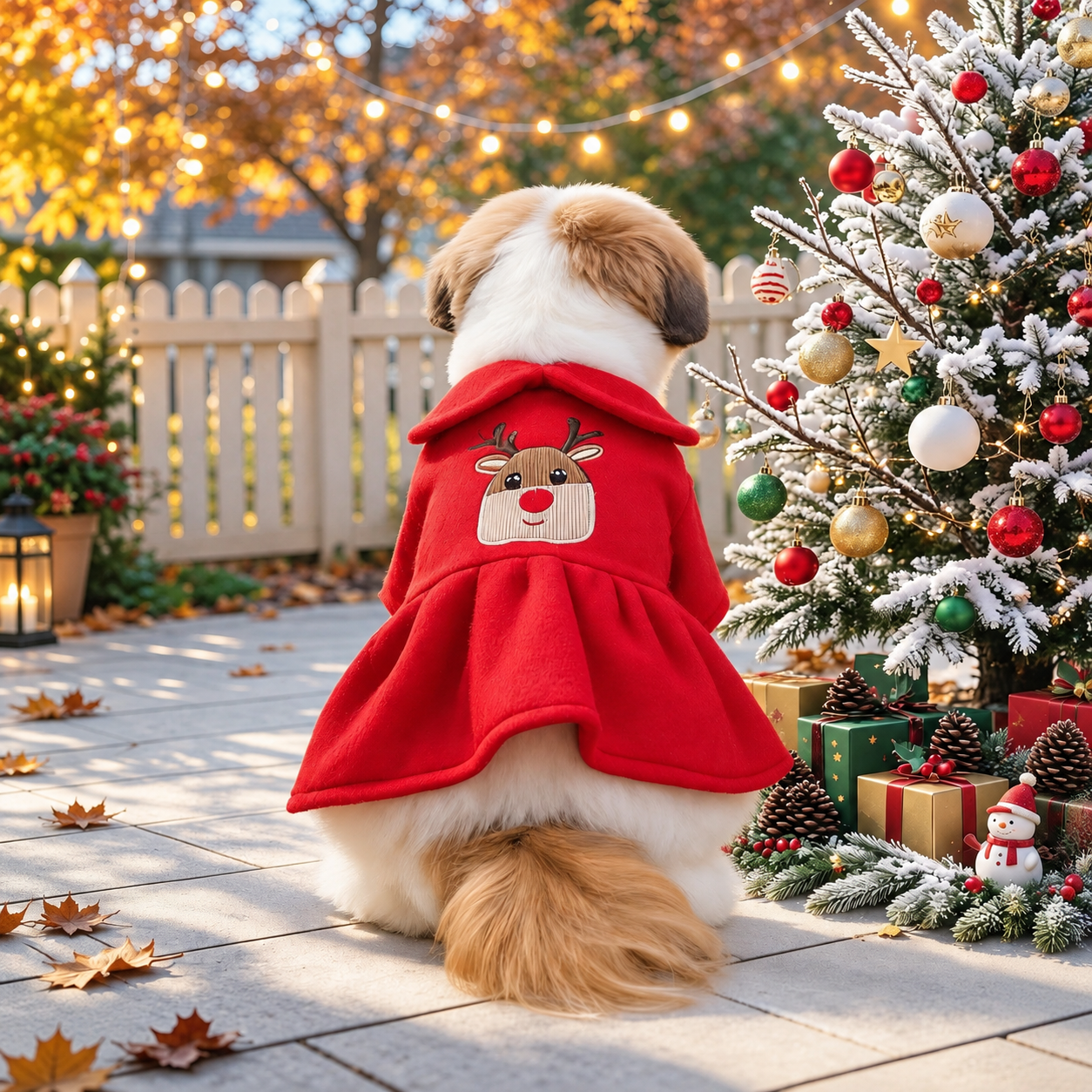 Classic Casual Christmas Ruffle Dress For Dogs