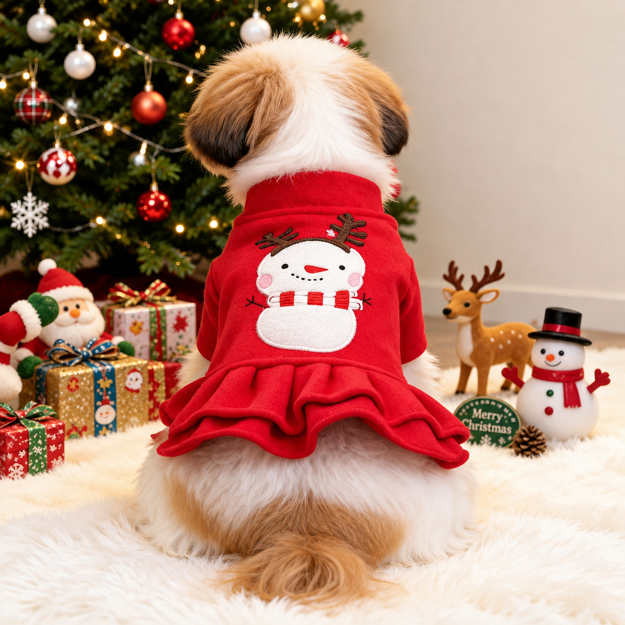 Classic Casual Christmas Ruffle Dress For Dogs