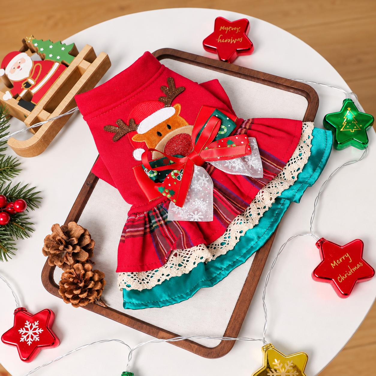 Classic Casual Christmas Ruffle Dress For Dogs