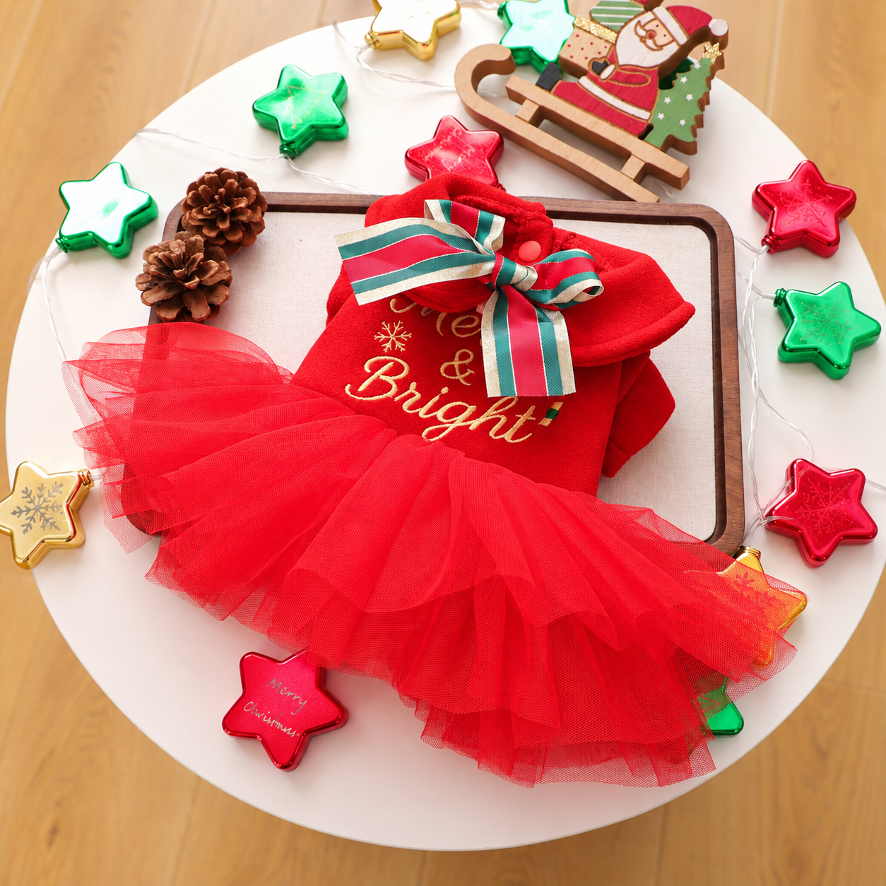 Classic Casual Christmas Ruffle Dress For Dogs
