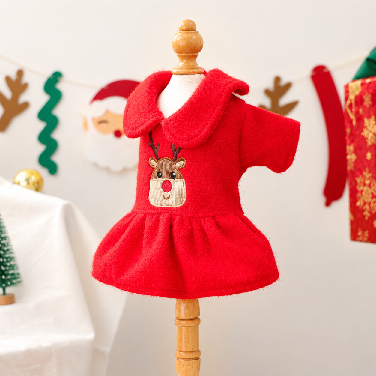 Classic Casual Christmas Ruffle Dress For Dogs