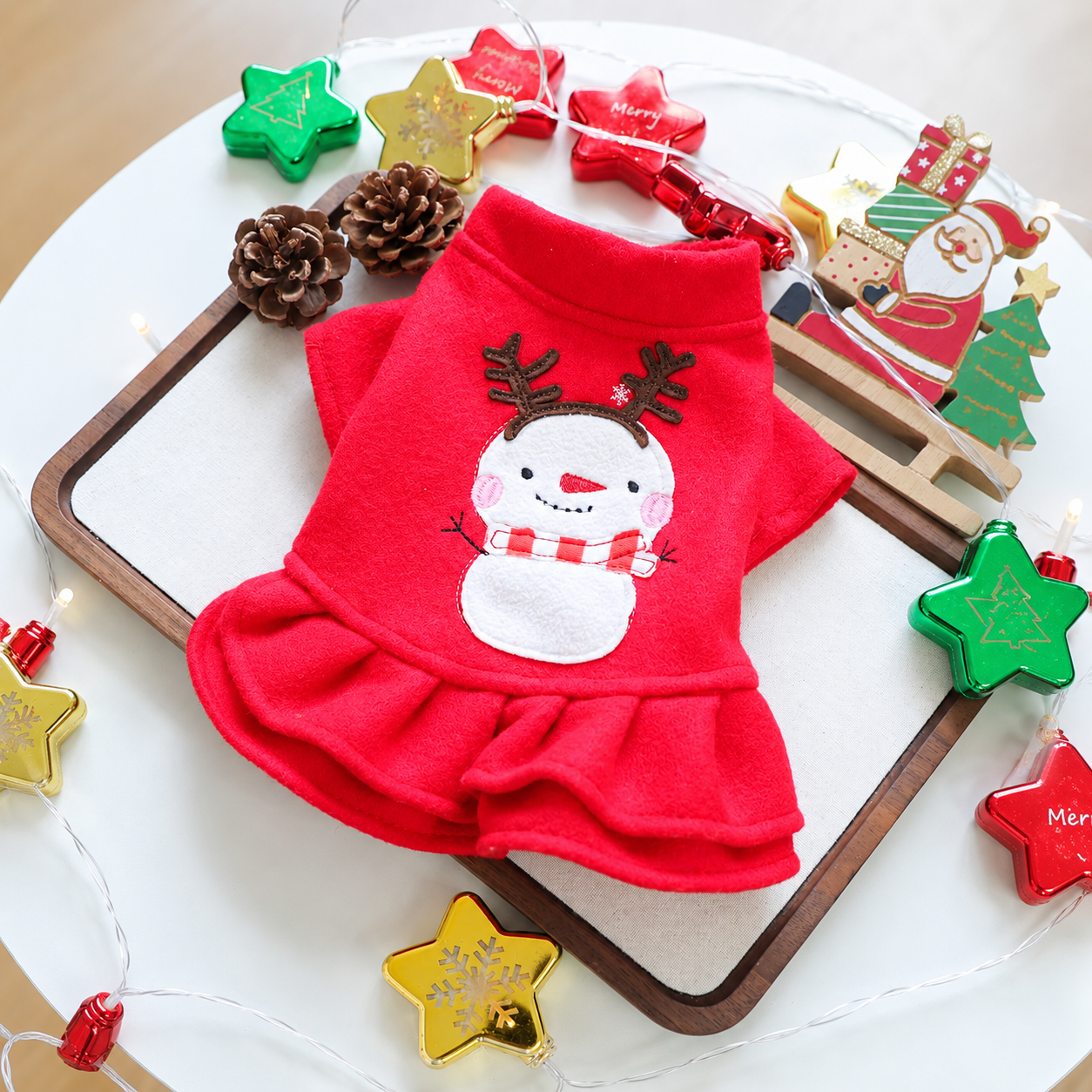 Classic Casual Christmas Ruffle Dress For Dogs