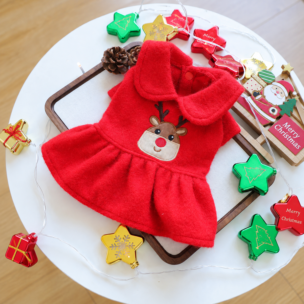 Classic Casual Christmas Ruffle Dress For Dogs
