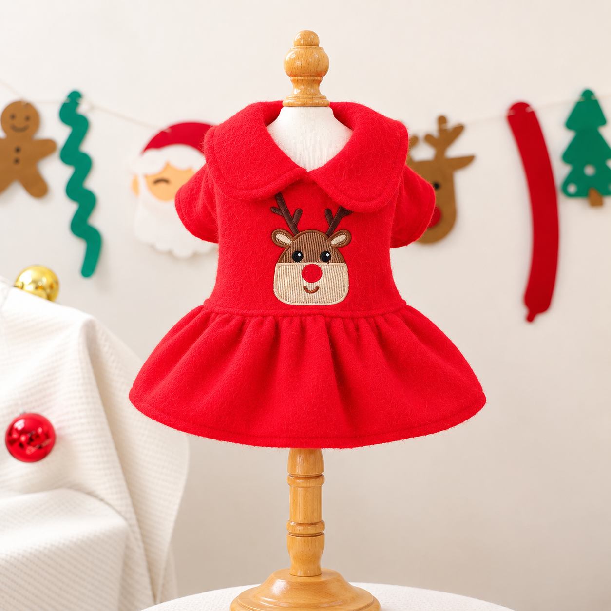Classic Casual Christmas Ruffle Dress For Dogs