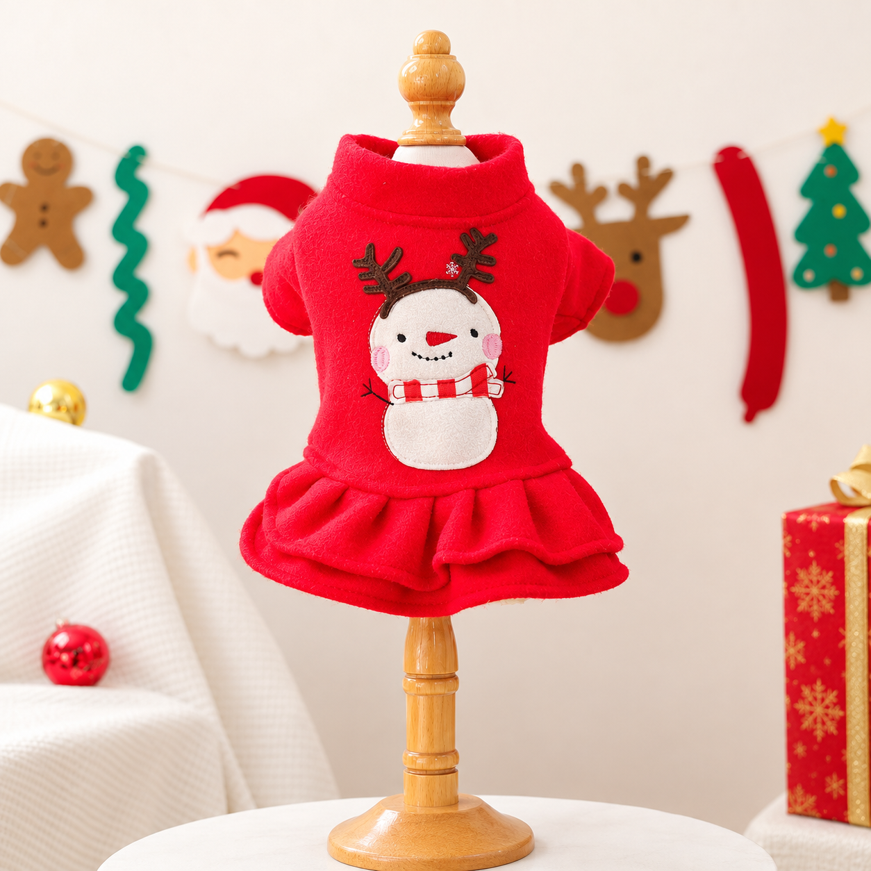 Classic Casual Christmas Ruffle Dress For Dogs