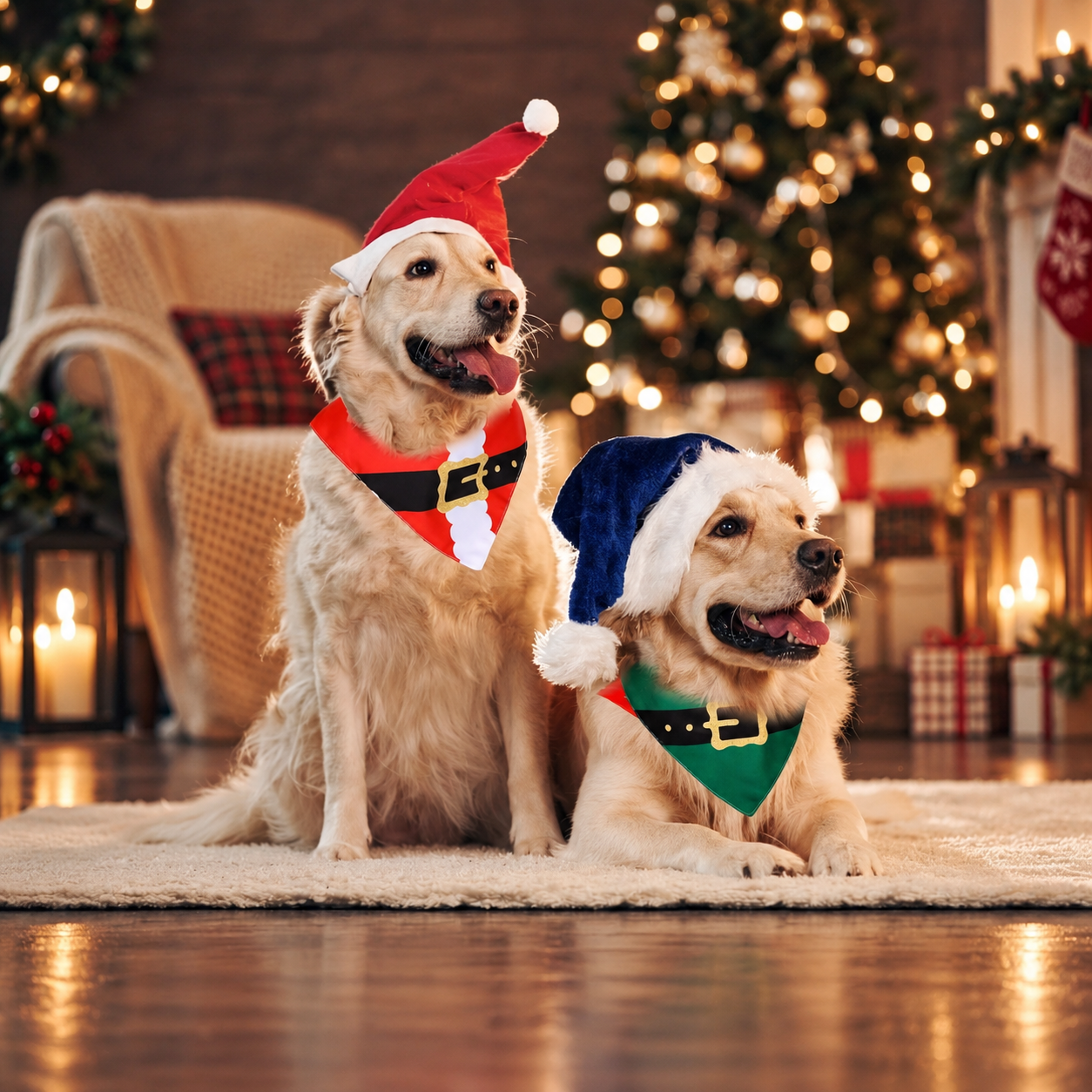 2 Pieces Santa Elf Christmas Pet Scarf Set