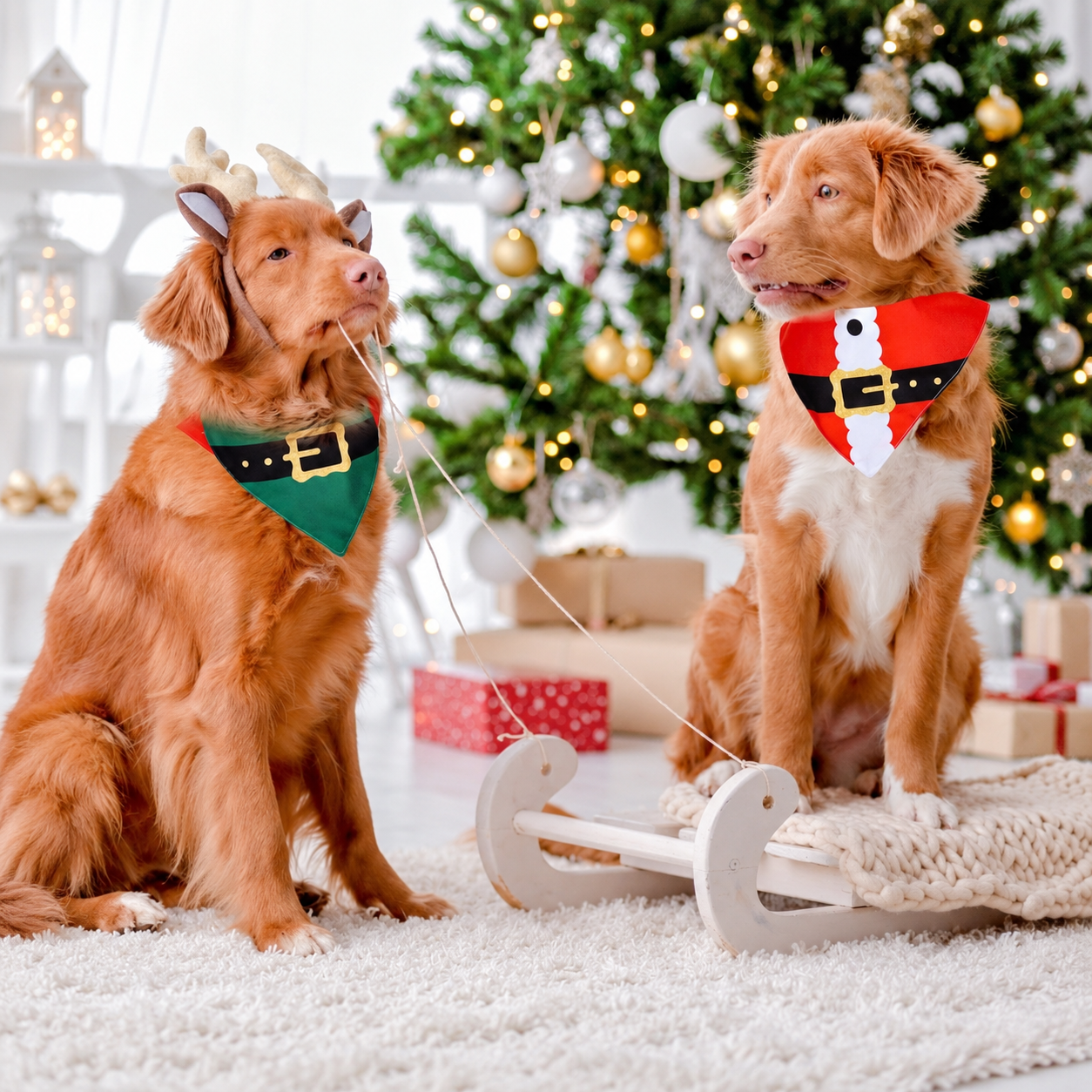 2 Pieces Santa Elf Christmas Pet Scarf Set