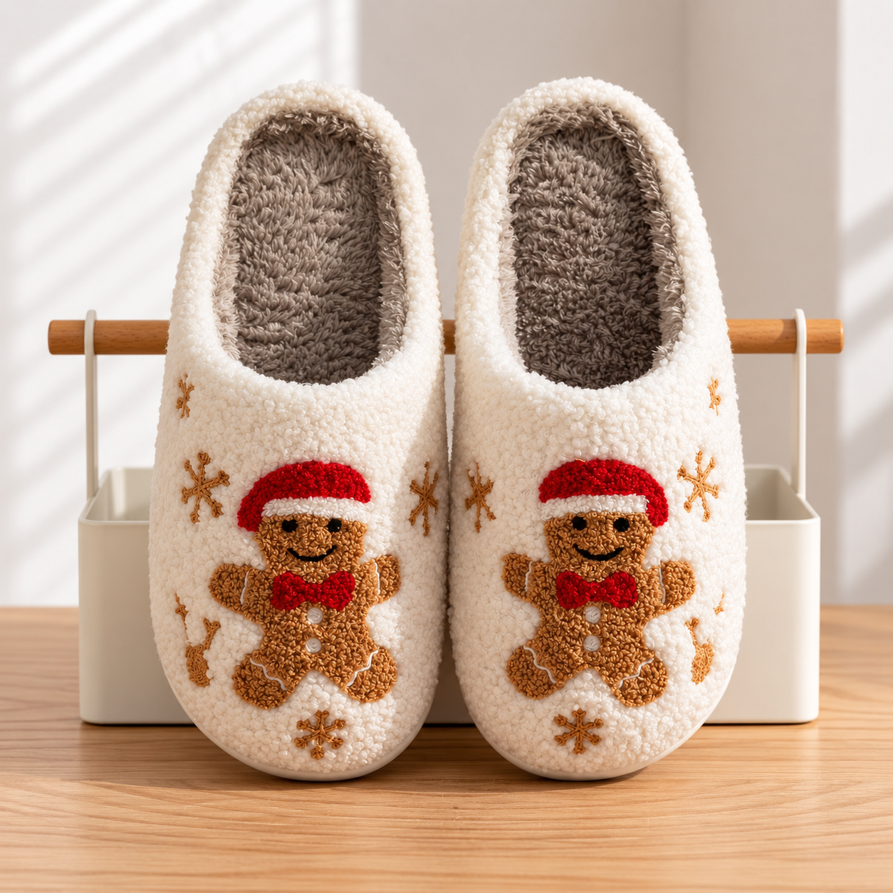 Christmas Gingerbread Cartoon Winter Holiday House Slippers