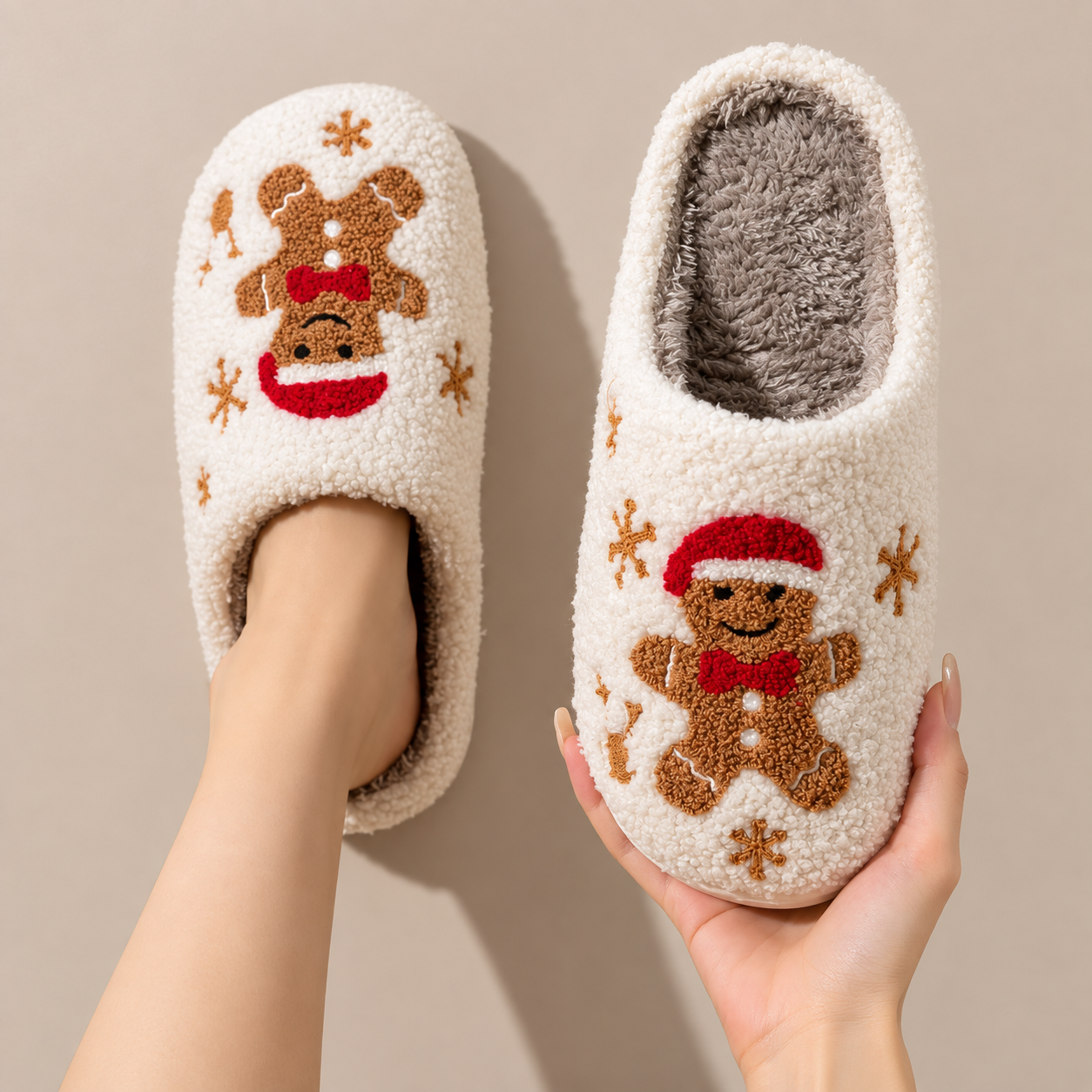 Christmas Gingerbread Cartoon Winter Holiday House Slippers