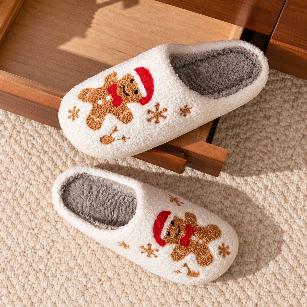 Christmas Gingerbread Cartoon Winter Holiday House Slippers