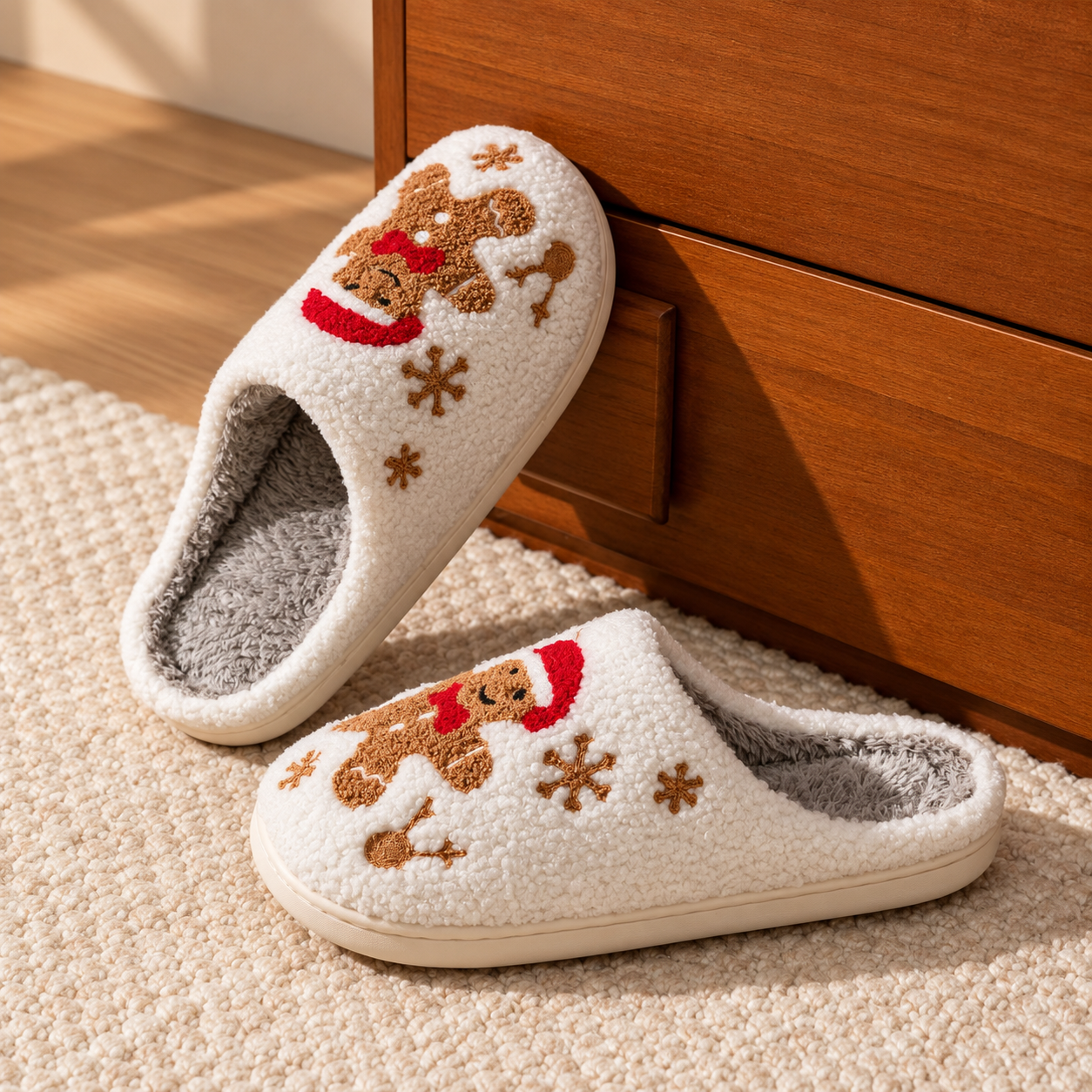 Christmas Gingerbread Cartoon Winter Holiday House Slippers