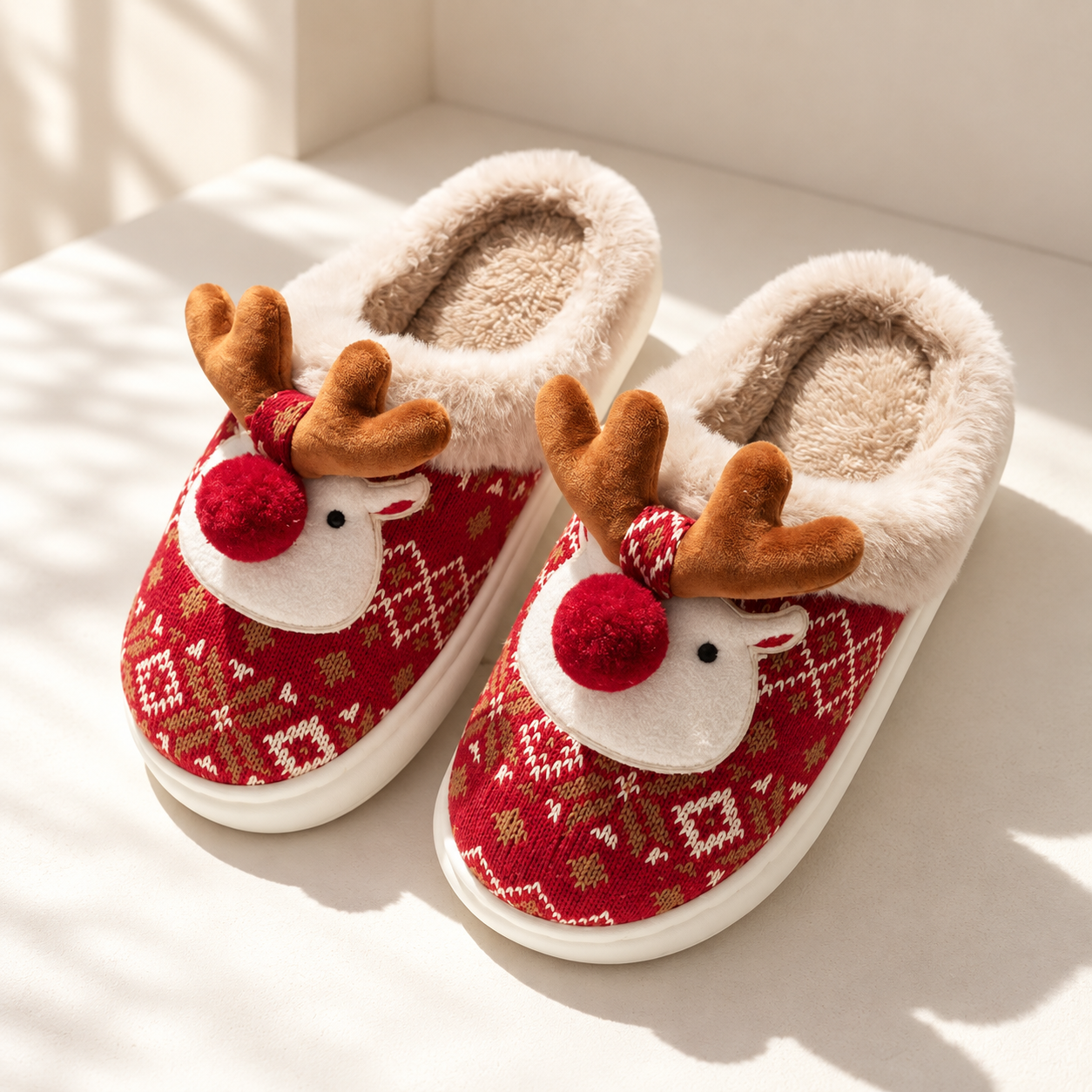 Christmas Reindeer 3D Cartoon Thick Sole House Slippers