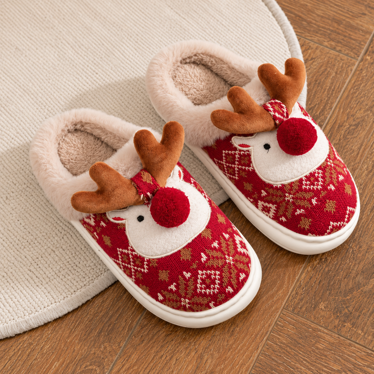 Christmas Reindeer 3D Cartoon Thick Sole House Slippers