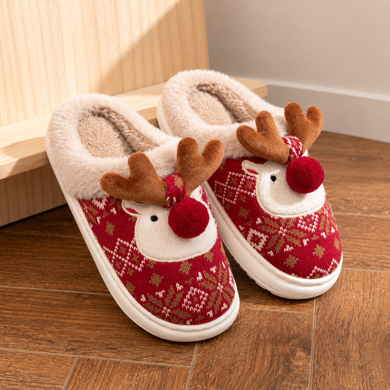 Christmas Reindeer 3D Cartoon Thick Sole House Slippers
