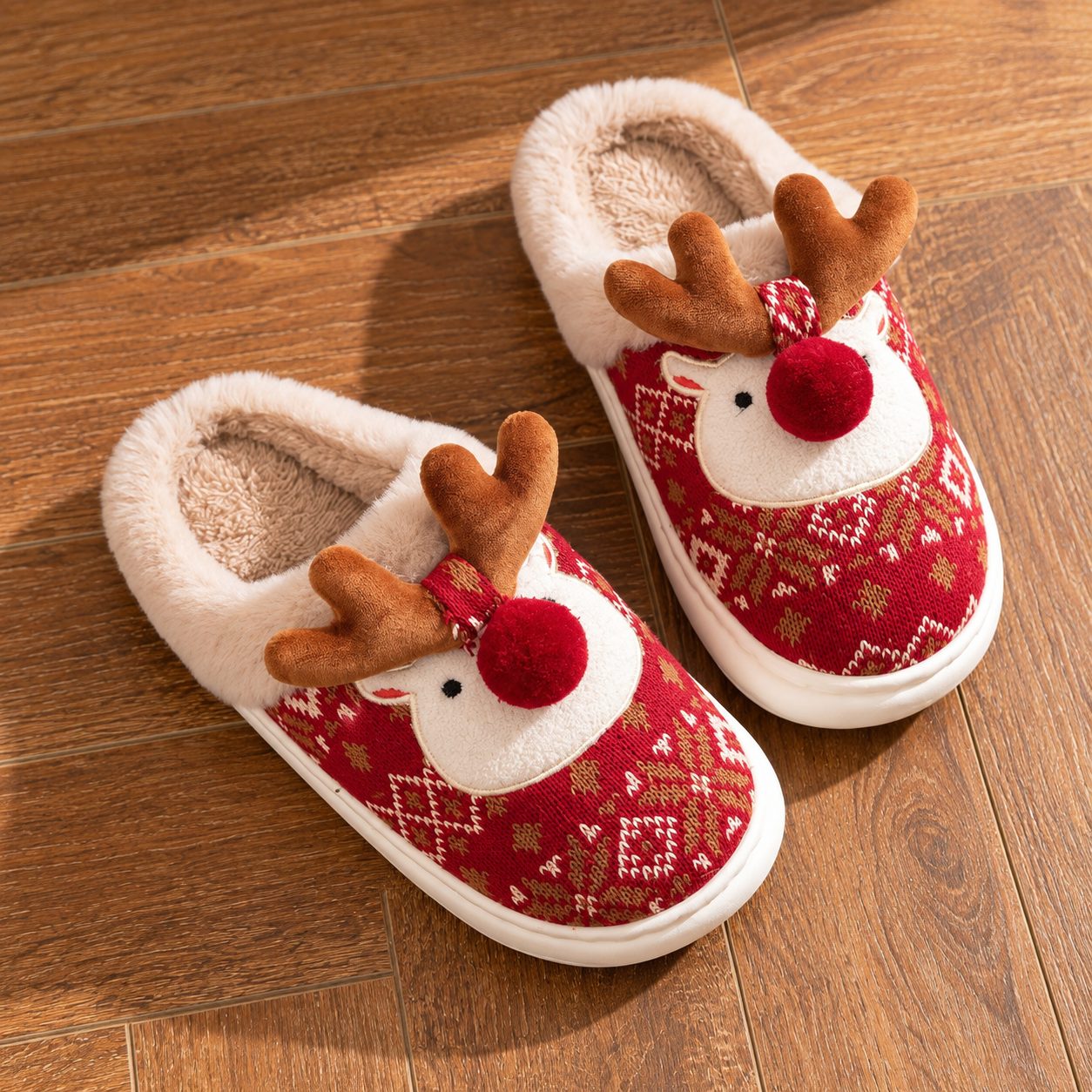 Christmas Reindeer 3D Cartoon Thick Sole House Slippers