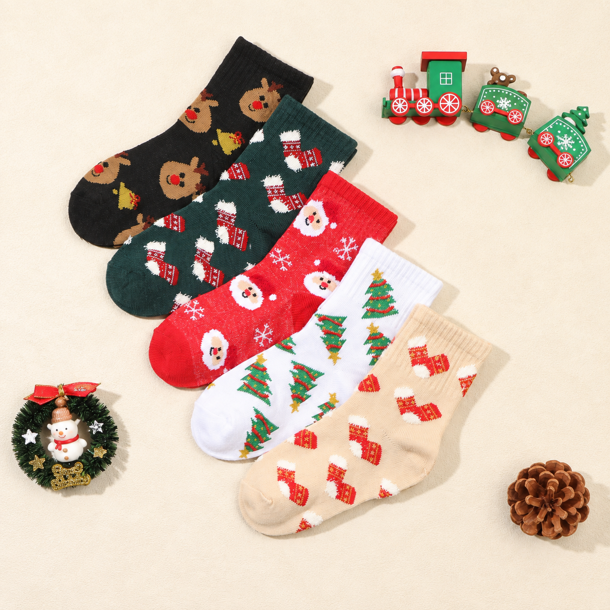 Pack of 5 Christmas Pattern Socks For Kids
