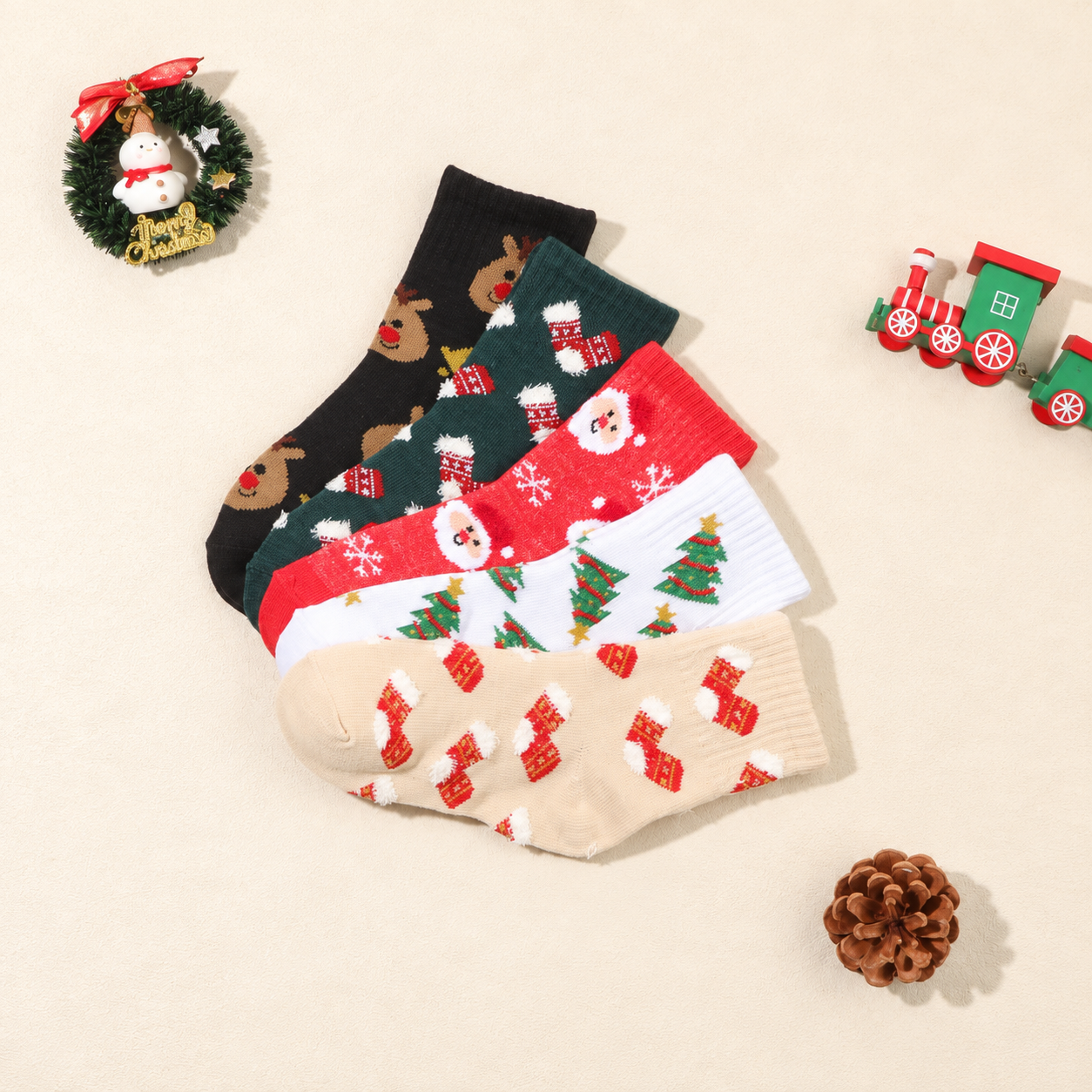 Pack of 5 Christmas Pattern Socks For Kids