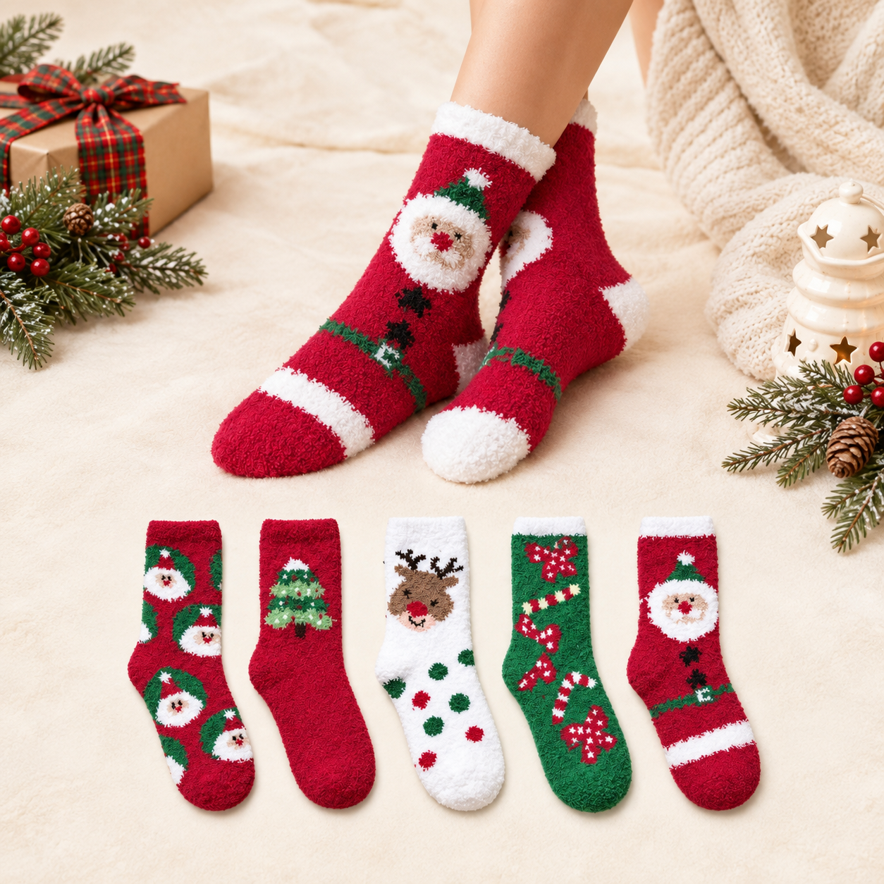 5 Pairs Mid Calf Cartoon Yoga Socks For Women