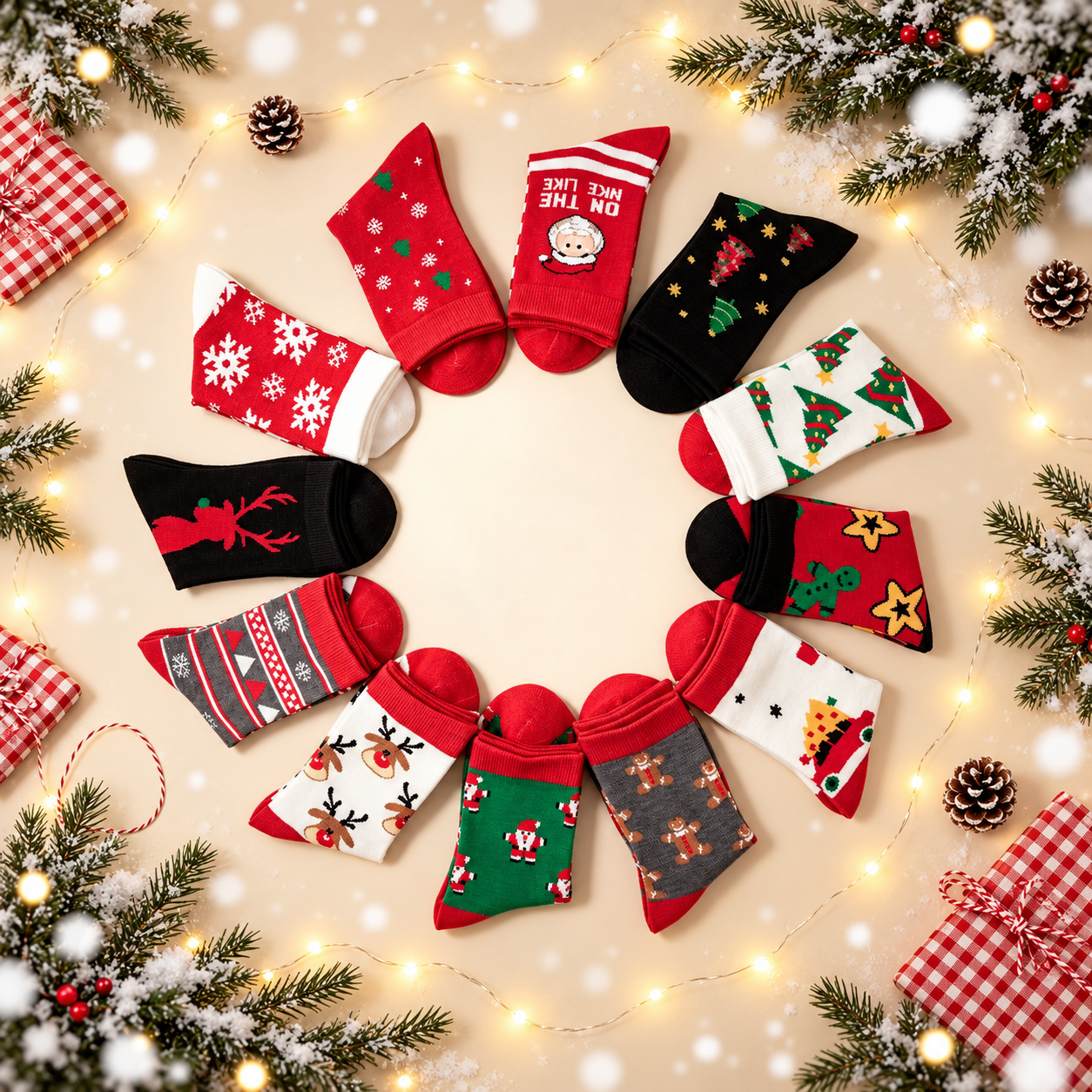 Christmas Jacquard Mid Calf Socks For Men And Women
