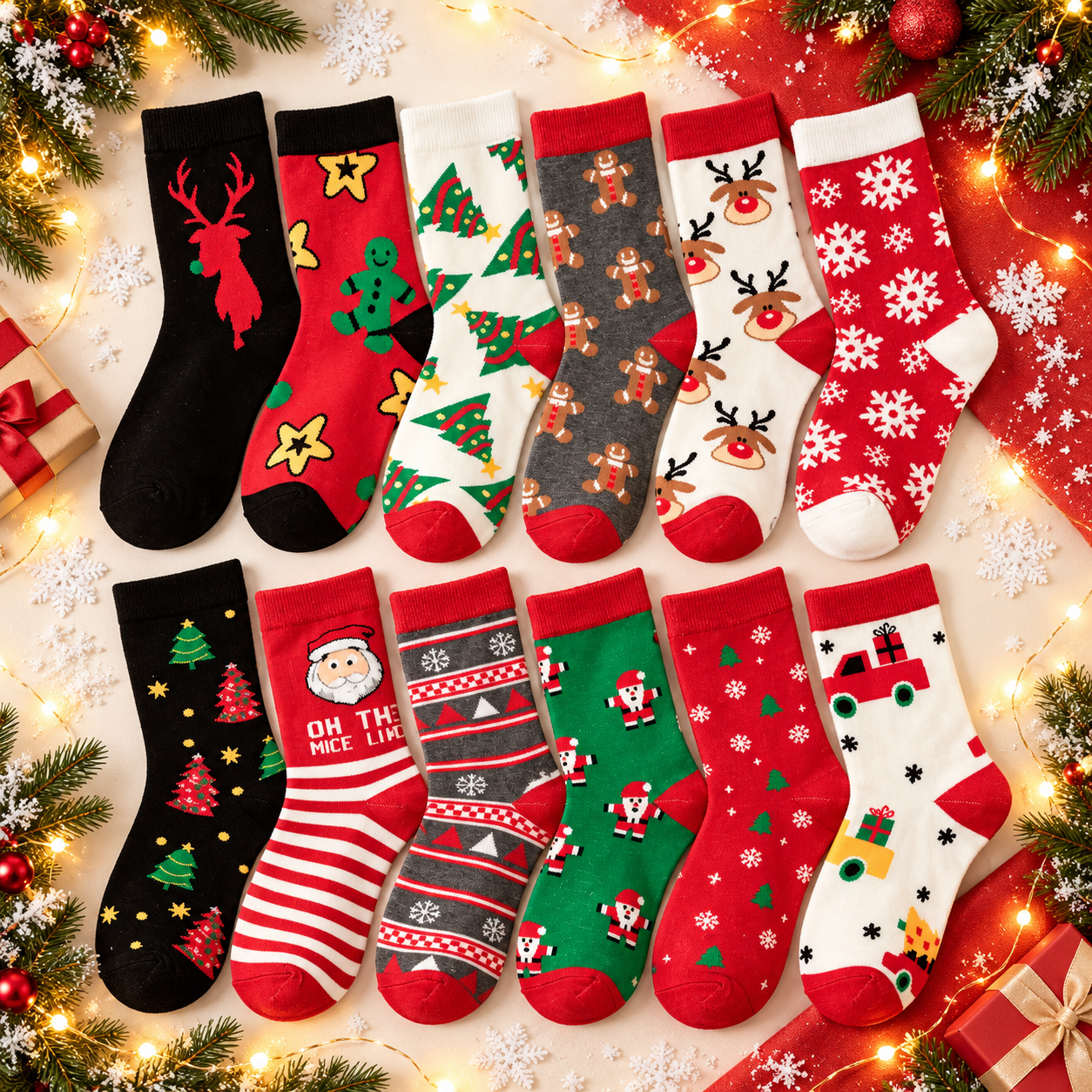 Christmas Jacquard Mid Calf Socks For Men And Women