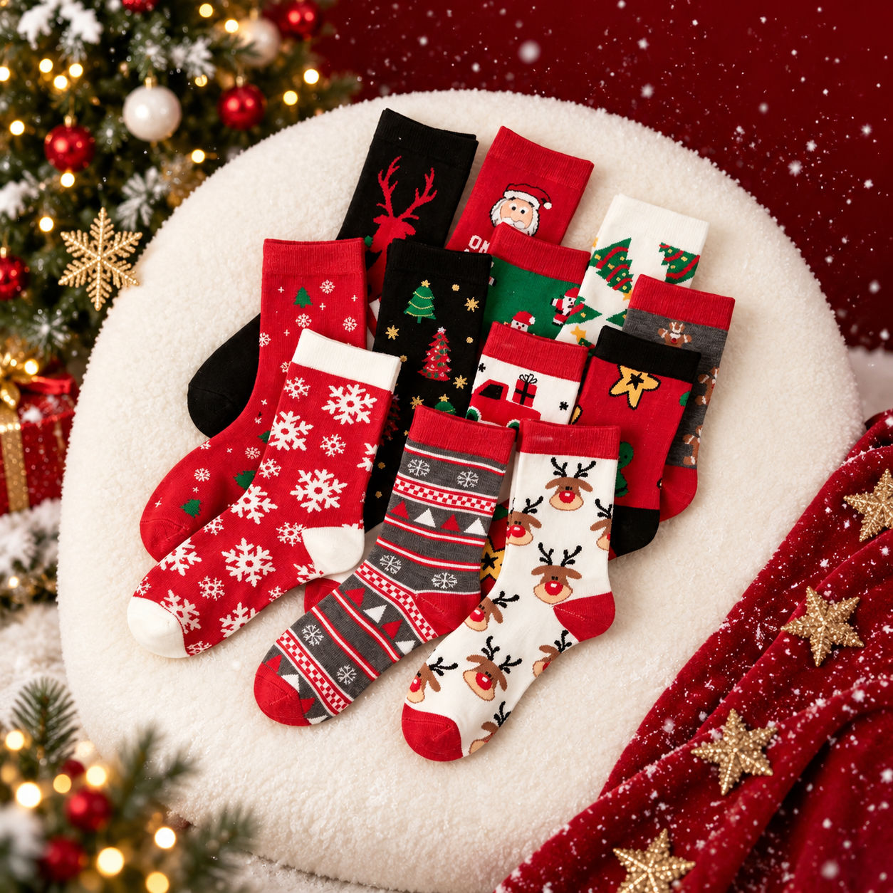 Christmas Jacquard Mid Calf Socks For Men And Women