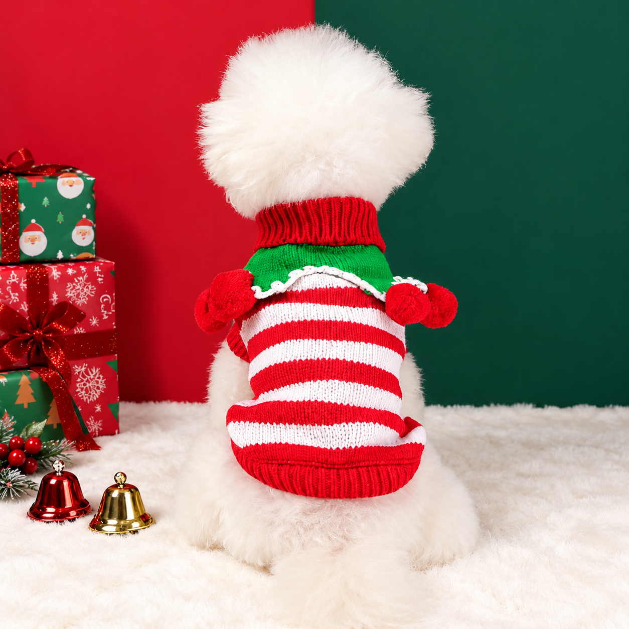 Striped Christmas Pet Sweater for Dogs and Cats