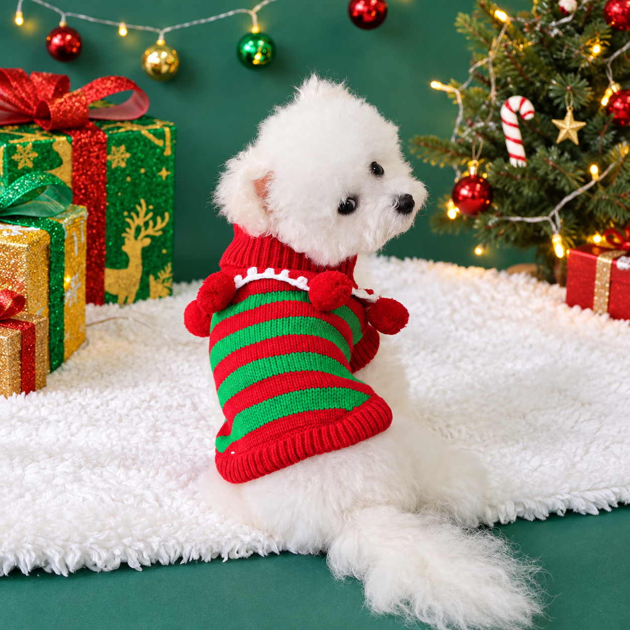 Striped Christmas Pet Sweater for Dogs and Cats