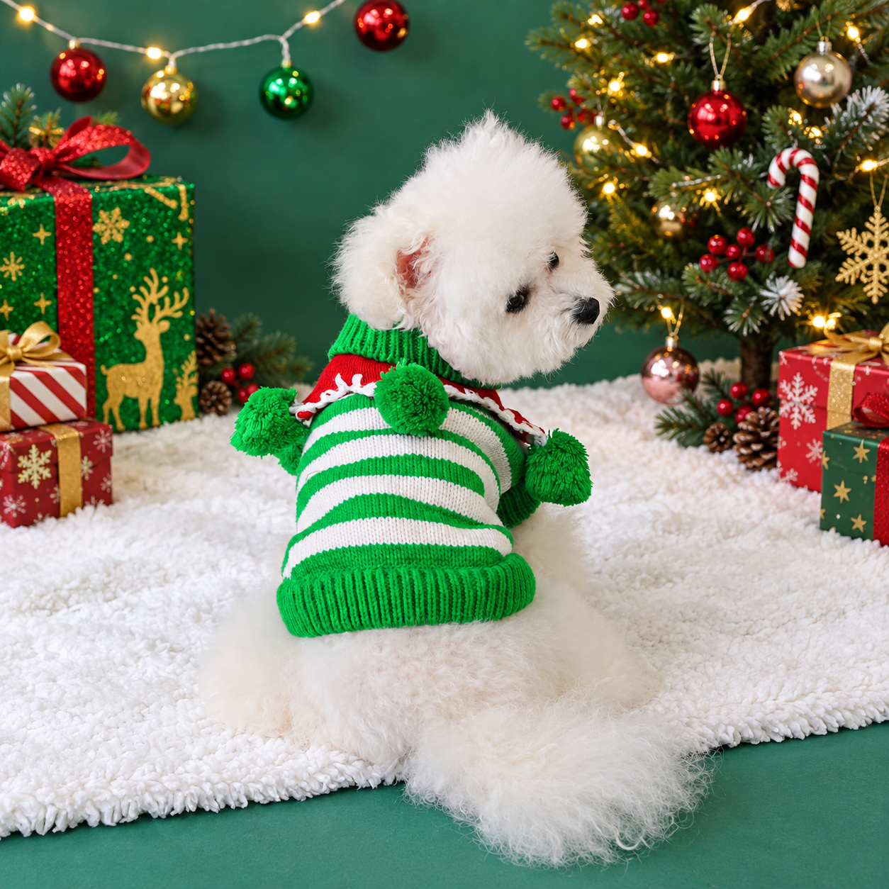 Striped Christmas Pet Sweater for Dogs and Cats