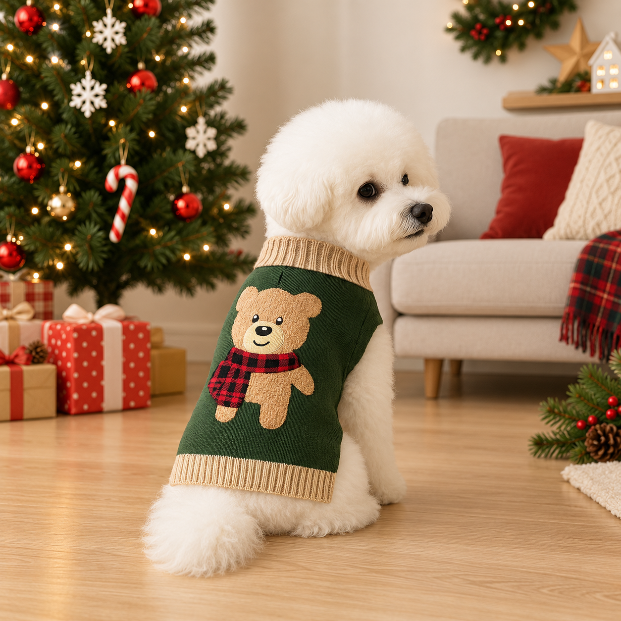 Teddy Bear Embroidered Knit Pet Sweater for Dogs and Cats