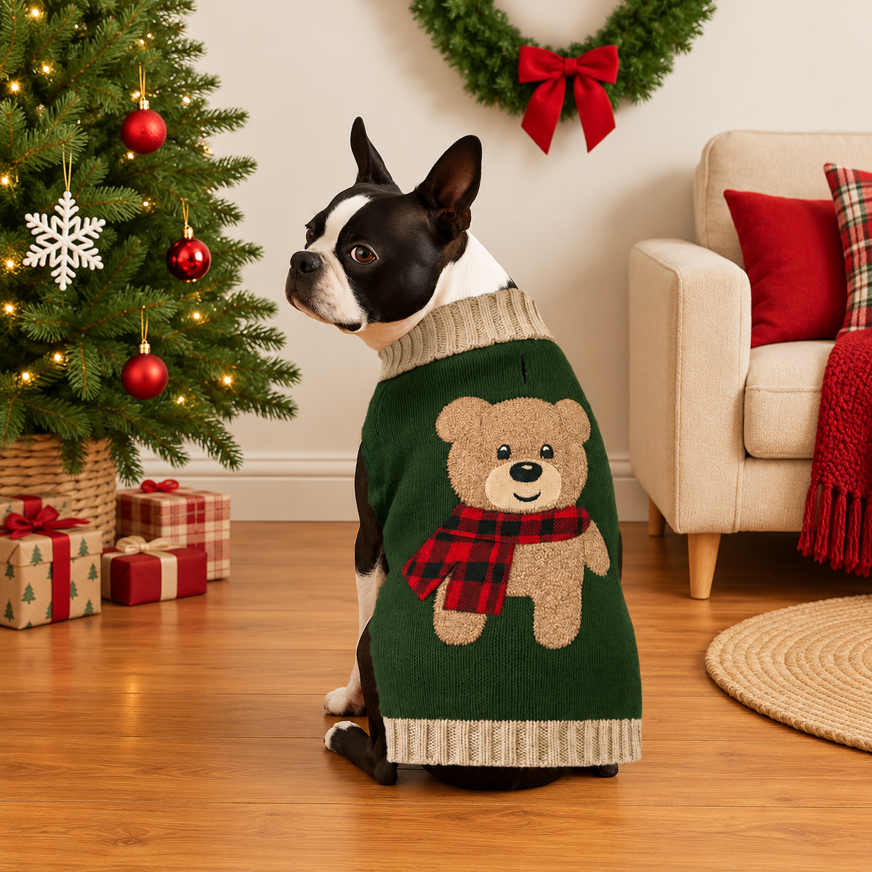 Teddy Bear Embroidered Knit Pet Sweater for Dogs and Cats
