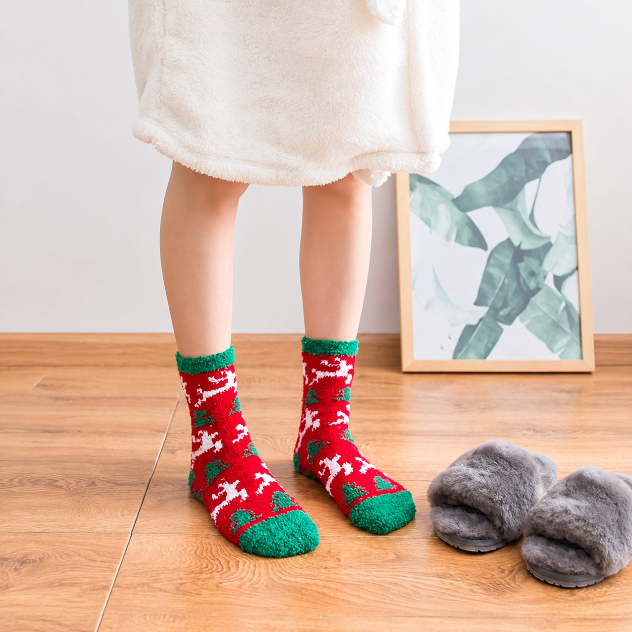 Casual Christmas Printed Fuzzy Warm Crew Socks For Women