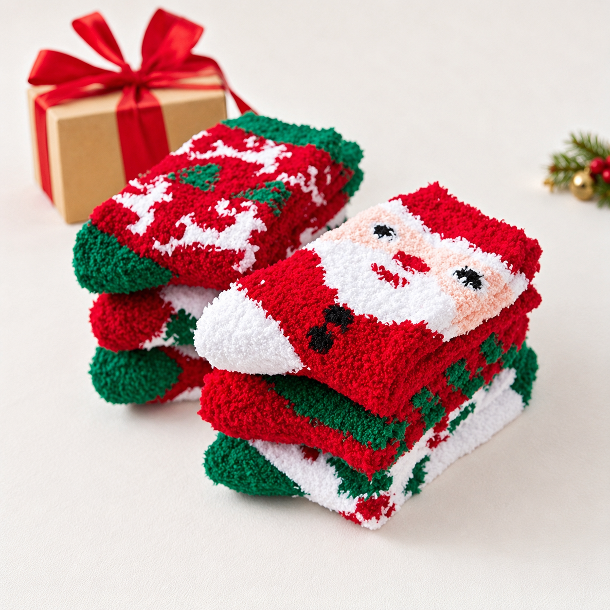 Casual Christmas Printed Fuzzy Warm Crew Socks For Women