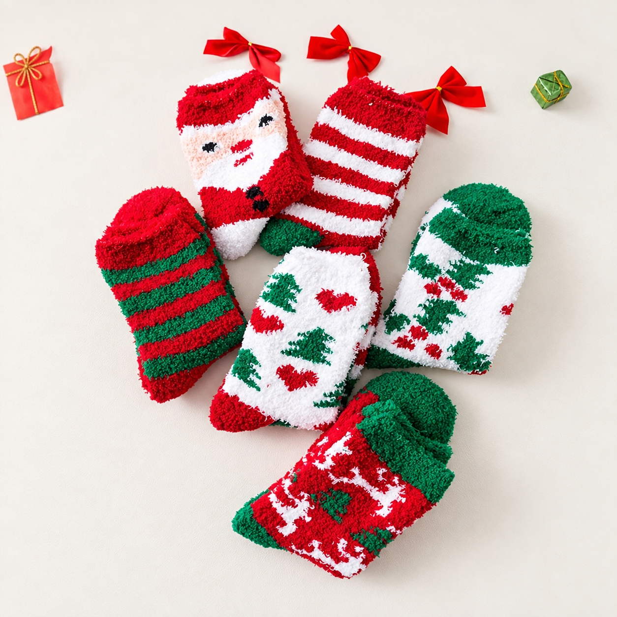 Casual Christmas Printed Fuzzy Warm Crew Socks For Women