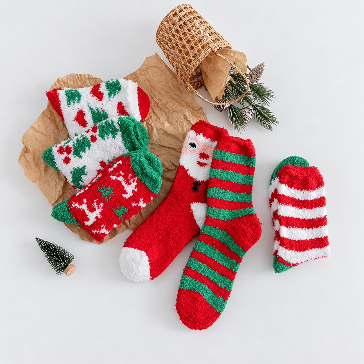 Casual Christmas Printed Fuzzy Warm Crew Socks For Women
