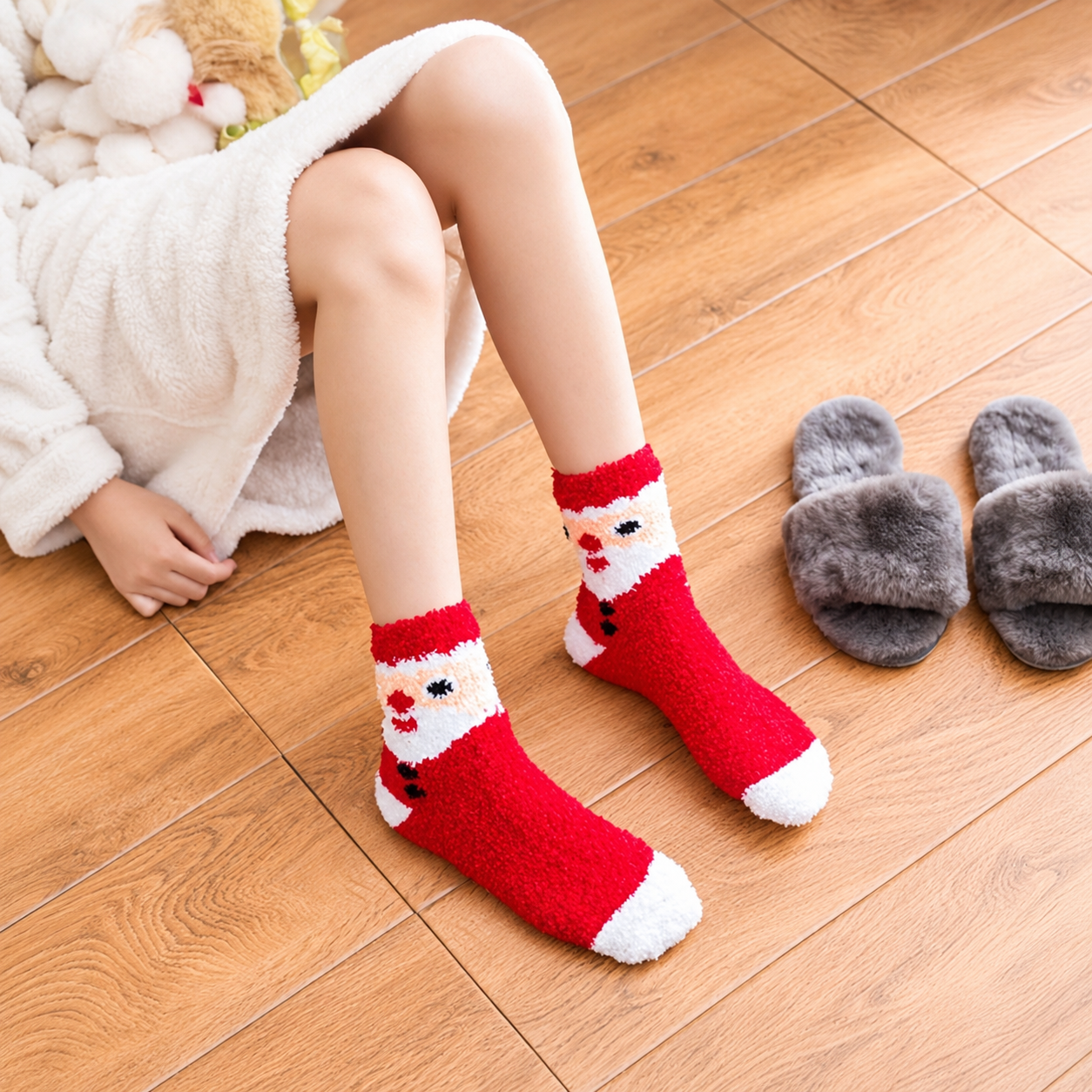 Casual Christmas Printed Fuzzy Warm Crew Socks For Women
