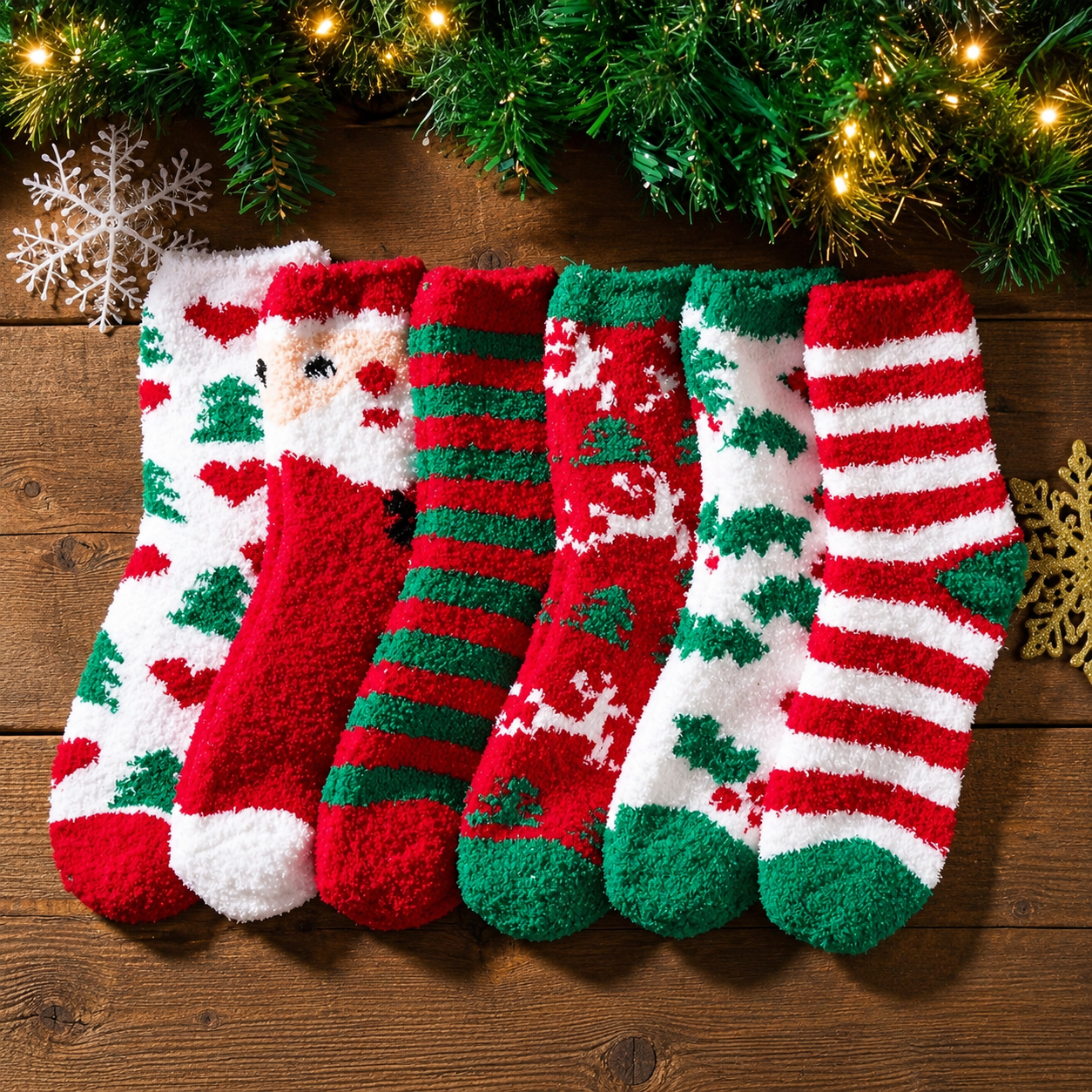 Casual Christmas Printed Fuzzy Warm Crew Socks For Women