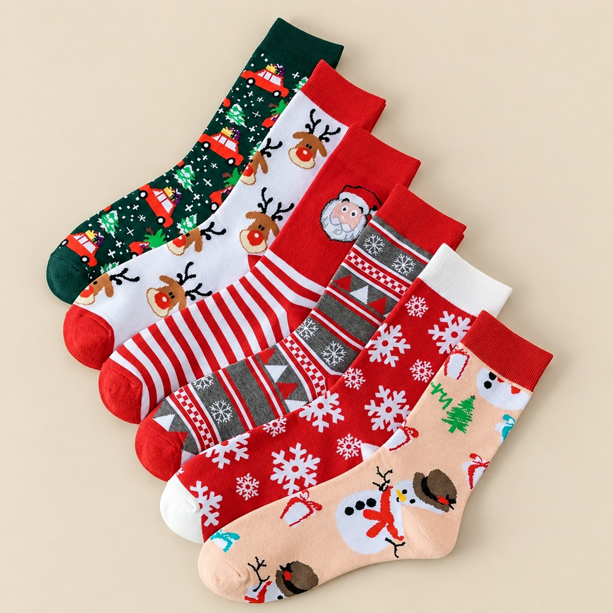 Unisex Classic Casual Cartoon Christmas Crew Socks