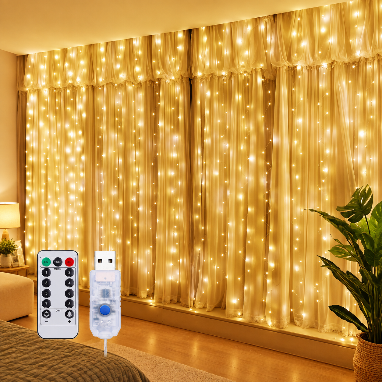 Christmas Curtain Lights With Remote Control
