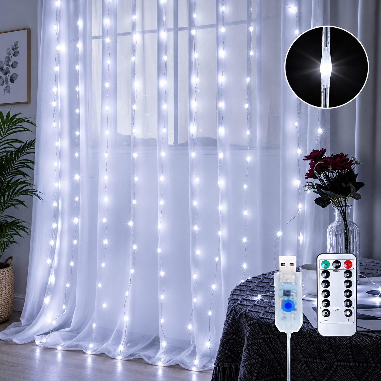 Christmas Curtain Lights With Remote Control
