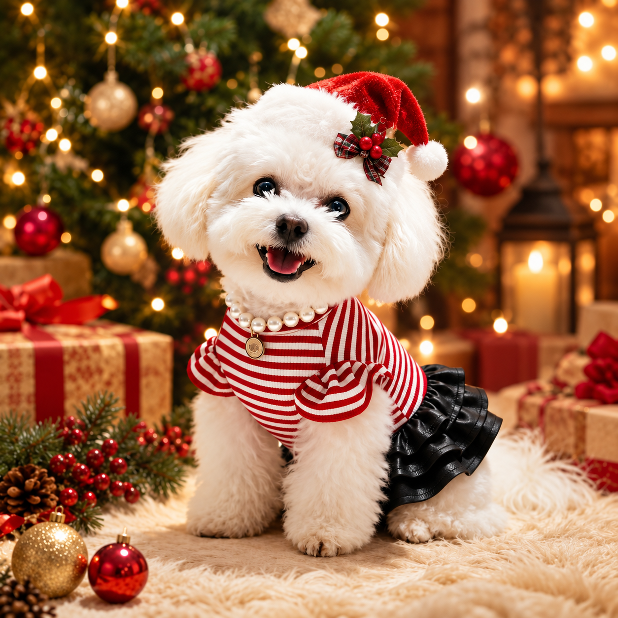 Christmas PU Pet Skirt for Small Dogs and Cats