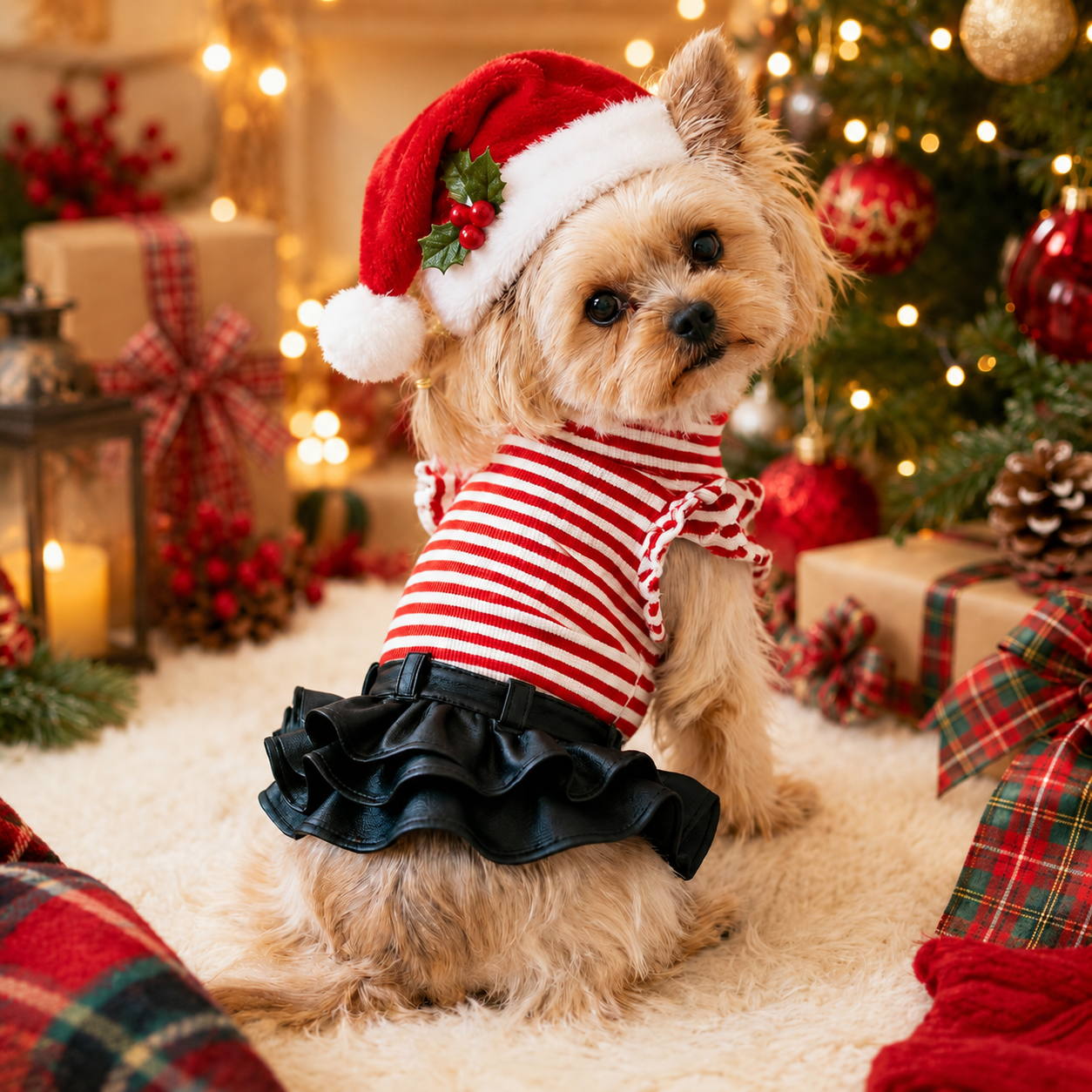 Christmas PU Pet Skirt for Small Dogs and Cats
