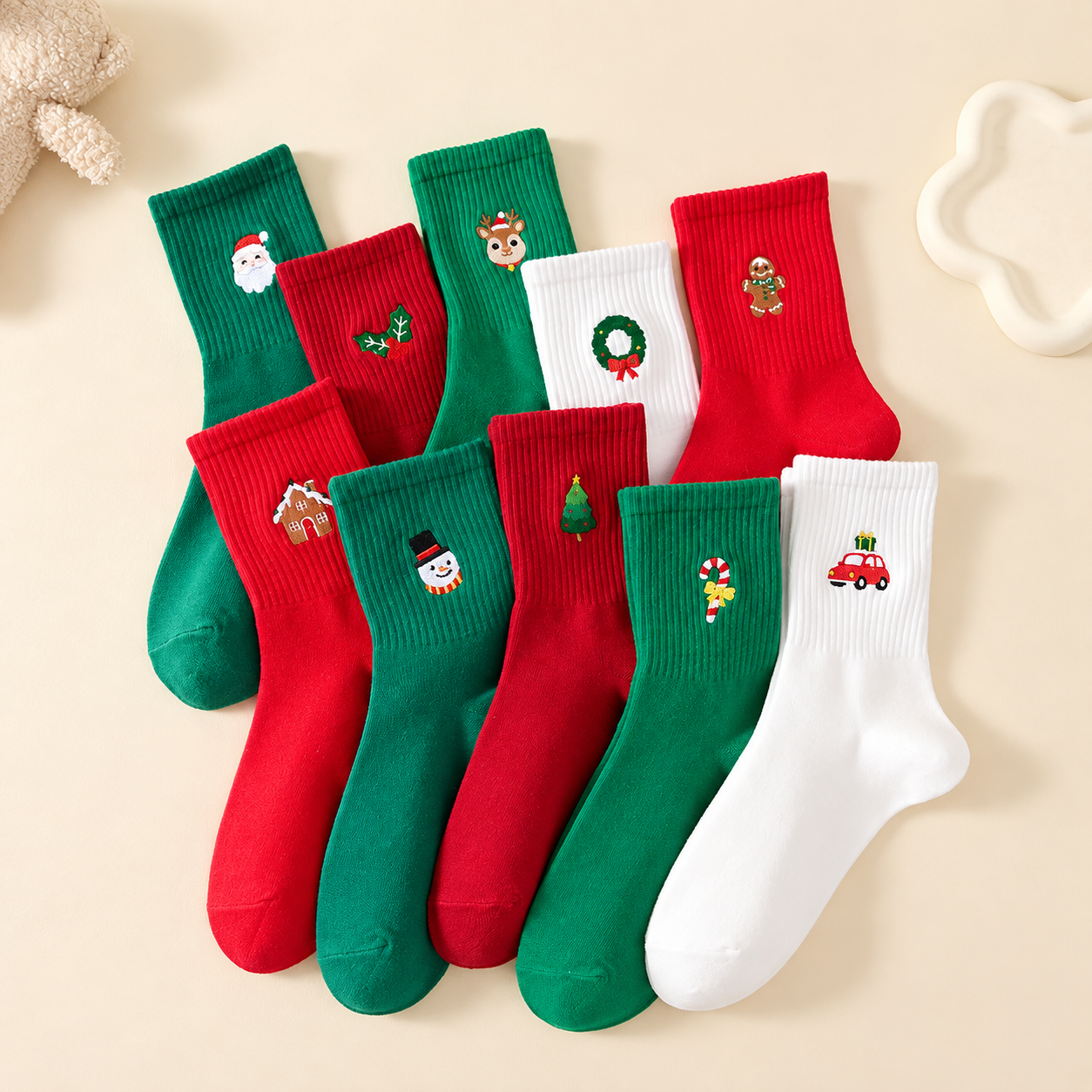 5 Pairs Christmas Socks With Santa Pattern
