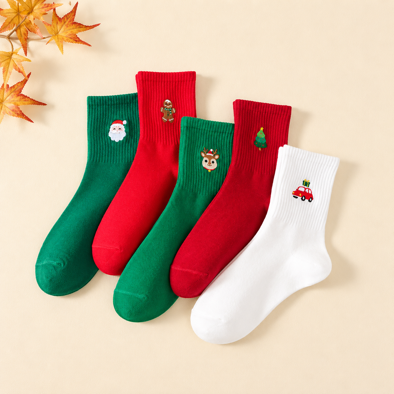 5 Pairs Christmas Socks With Santa Pattern