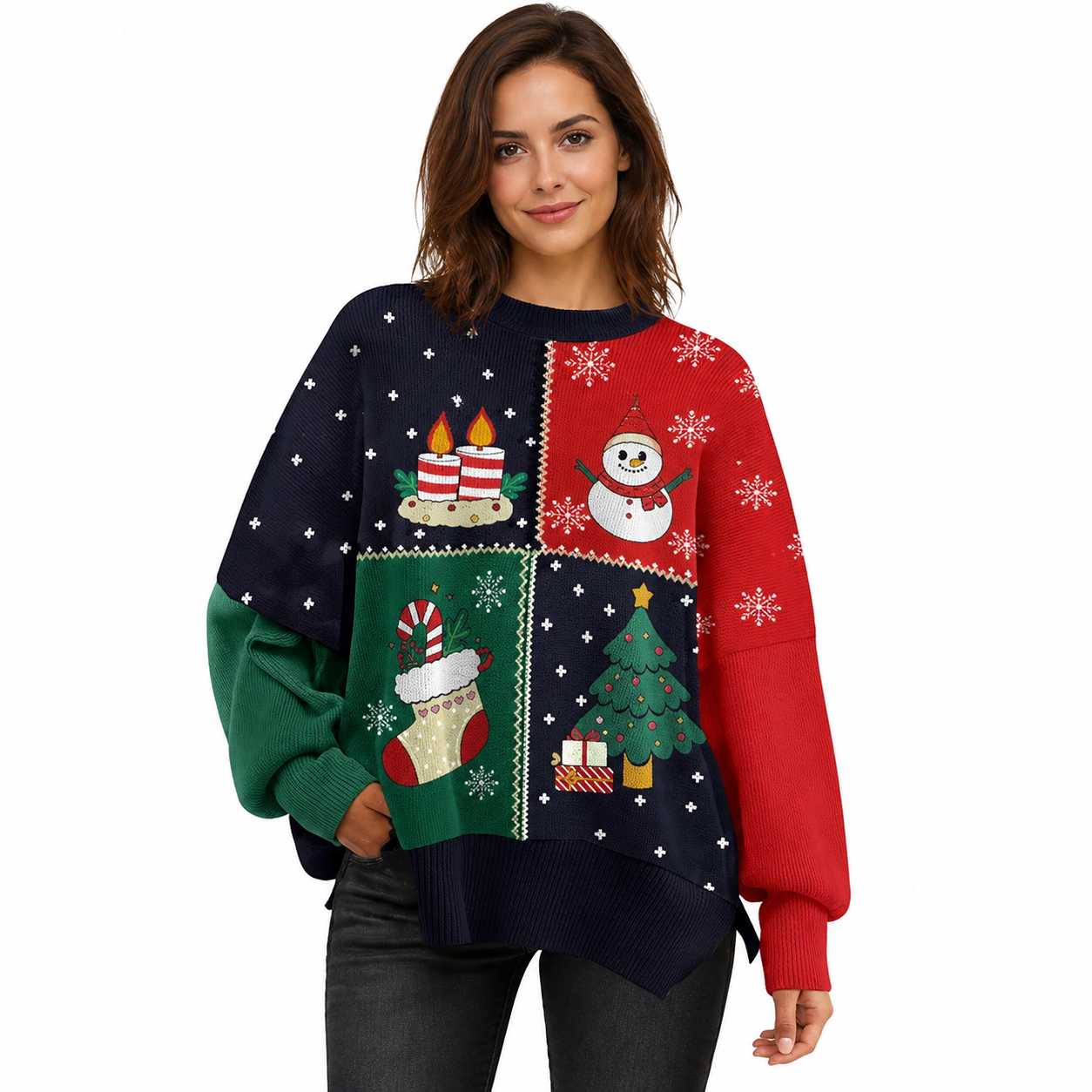 Casual Oversized Batwing Knit Christmas Sweaters For Women